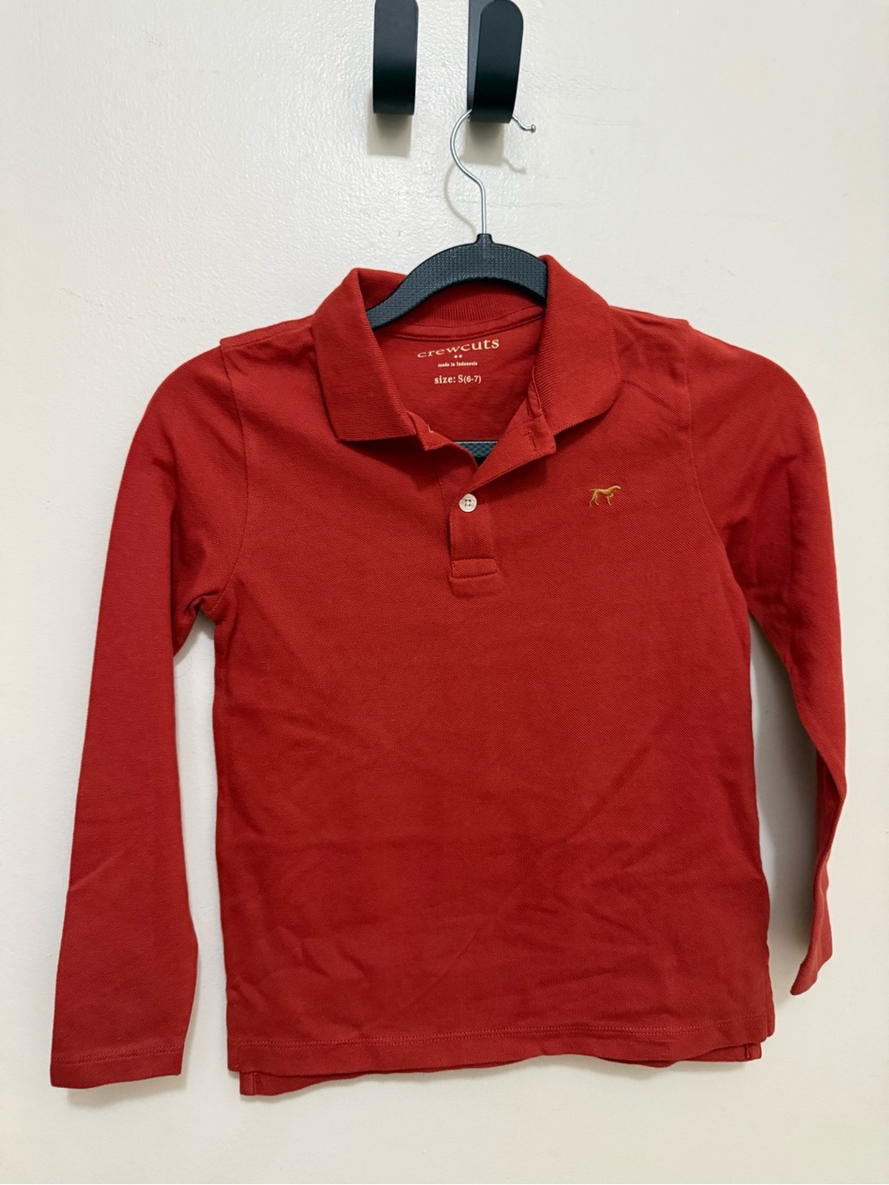 J Crew Crewcuts  Rust Long-Sleeve Polo with Gold Dog Embroidery
